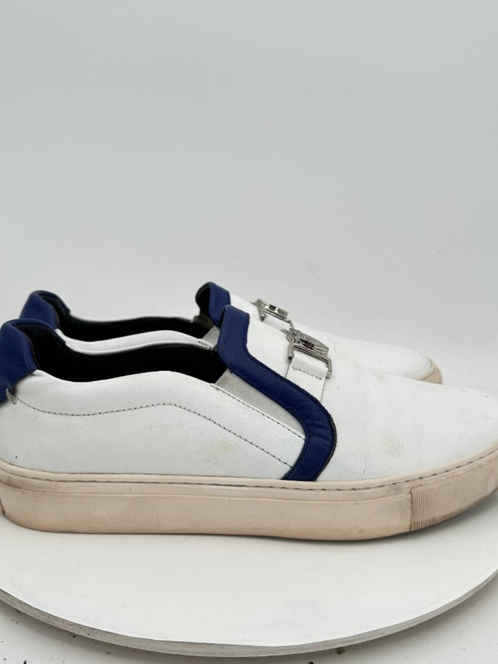 Versace Collection Men Sz EU 41 US 9 Medusa Plaque Strap White Blue Leather Shoe - Picture 9 of 10
